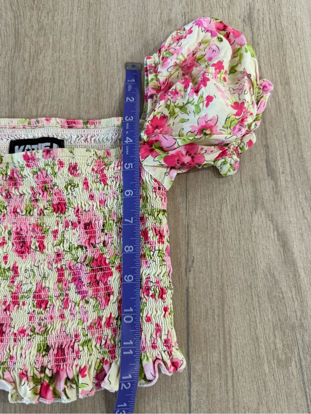 Katie J NYC Pink Floral Smocked Puff Sleeve Top Skirt Set L Bloomingdales - Picture 6 of 11
